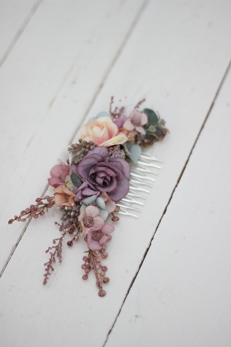 Pastel flower hair pins Dusty rose wedding Flower girl headpiece Floral hairpiece Wedding flowers Bridesmaid hair Comb