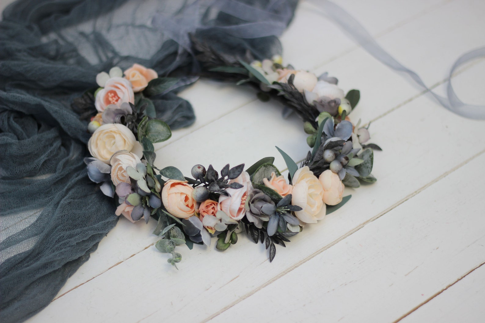 Pale gray peach wedding Flower girl flower crown Mommy and me Etsy