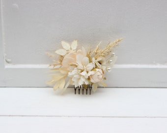 Boho flowers Champagne ivory cream comb Flower accessories Hair comb Wedding flowers Hair flowers Bridal comb Bridesmaid comb