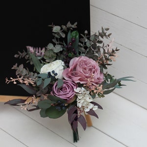 Bridesmaid bouquet Mauve white flowers  Faux bouquet Fall wedding Purple wedding Faux blooms Boho wedding