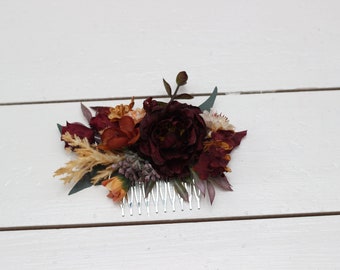 Rust burgundy cinnamon flowers Floral comb Floral headpiece Bridal flower clip Fall wedding flowers Hair comb wedding hair accessories