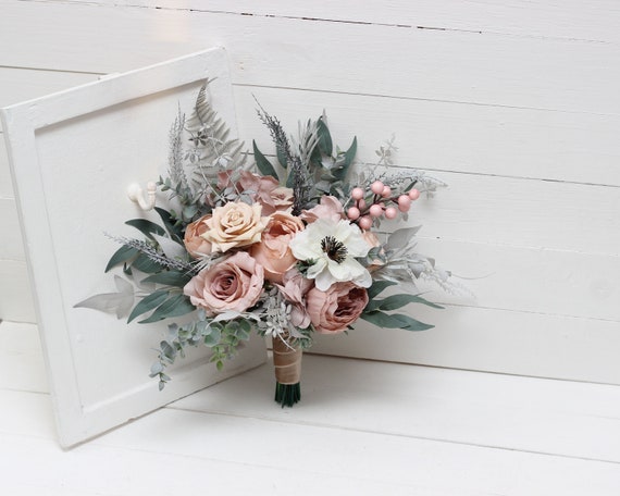 Gray And Blush Rose Bouquet