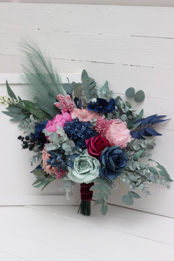 ミキプルーン FLOWER.さん専用 Jewel-tone wedding Blue pink magenta teal flowers Bridal