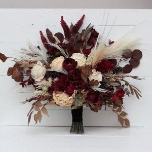 Burgundy brown cream flowers Bridal bouquet Faux bouquet Fall wedding  Boho wedding Faux blooms Wedding bouquet