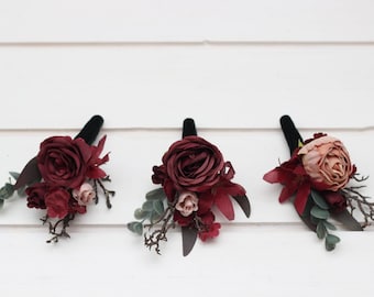 Burgundy red beige accessories Boutonniere Wrist corsage  Groom Wedding accessories Burgundy wedding
