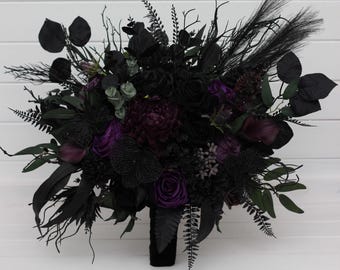 Purple black green gothic bridal bouquet Alternative wedding