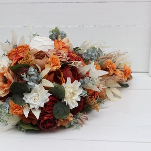 Cascading bouquet Burnt orange ivory bouquet Cream rust flowers Pampas gras bouquet Bridal bouquet Boho wedding-size 17 inch