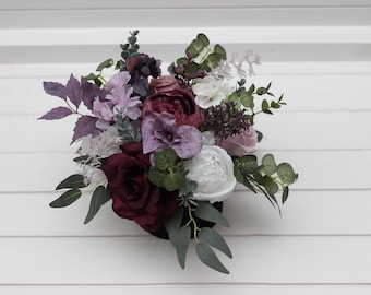 Deep purple lilac white flowers Fall wedding centerpiece Table flowers Home floral decor Flowers in box