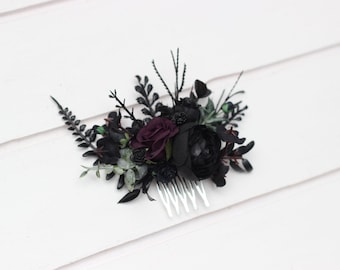 Gothic Hair Comb: Purple Black Wedding