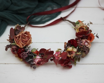 SALE! Fall wedding Orange red flower crown Bridal floral headband Wedding hair wreath Hair flowers Bridesmaid crown Maternity crown