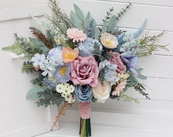 Summer wedding Colorful bouquet Dusty blue Dusty pink  bouquet Bridal bouquet Wildflowers bouquet Bridesmaid bouquet Wildflowers bouquet