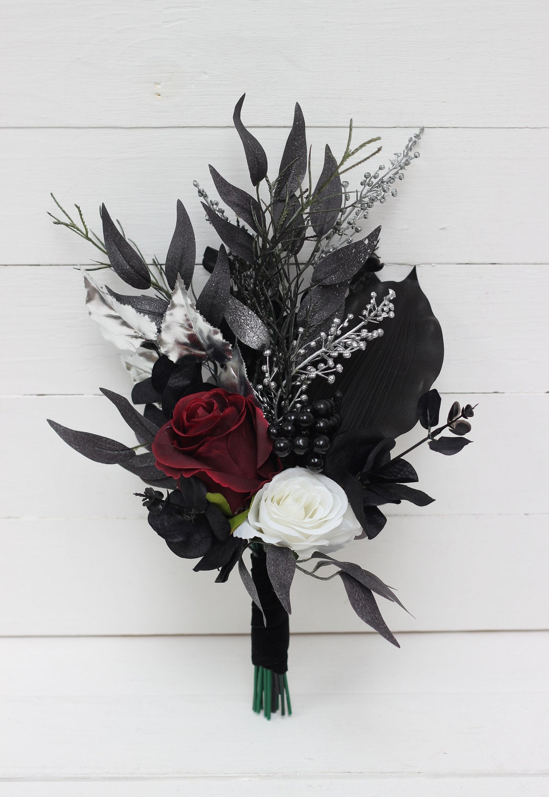 Burgundy Black Silver Flowers Calla Lilies Bouquet Fall Bridal Bouquet