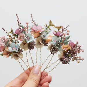 2-5 days to USA Set of 5 hair pins Pastel flower hair pins Dusty rose wedding Wildflowers pins Wedding flowers Bridesmaid pins-0004 image 2