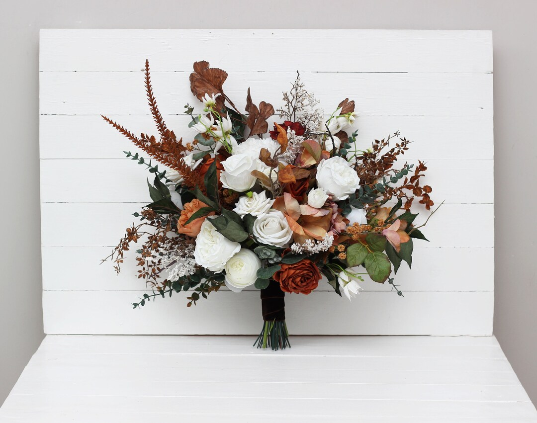 Boho Bouquet White Rust Terracotta Bridal Bouquet Faux Bouquet Fall ...
