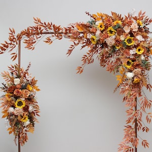 Archway flowers Sunflowers rust ivory yellow arch flowers Fall wedding Boho wedding Arbor flowers  Pergola flowers