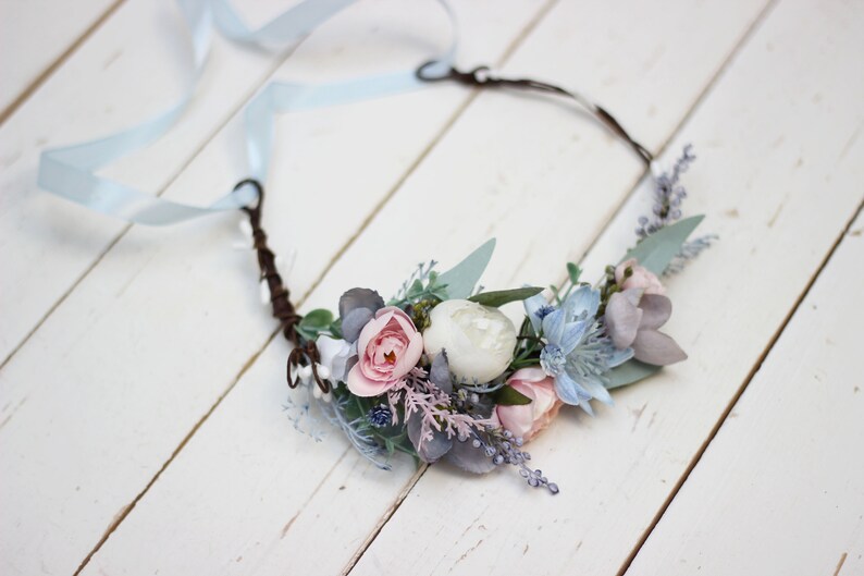 Dusty Blue Flower Crown Pale Blue Wedding Flower Girl Etsy