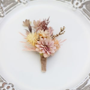 Beige blush pink boho wedding Velvet boutonniere Fiance flowers Groom Groomsmen buttonhole Fall wedding flowers