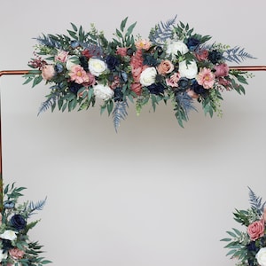 Set of 3 Dusty rose mauve navy blue  flower arch arrangement  Wedding flowers Wedding corner swag Faux flowers wedding arrangement