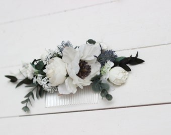 White anemone floral comb Floral accessories Wedding flowers Floral headpiece Bridal flower clip Winter hair comb wedding Hair accessories