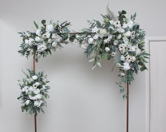 White roses anemones Blue thistle Classic wedding Flower arch arrangement  Wedding flowers Floral arrangement Arbor flowers Archway