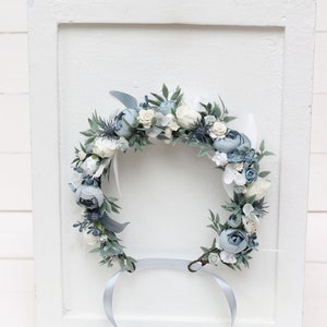 Dusty blue white flower crown Floral crown Flower headpiece Maternity Bridal hair wreath Flower girl Bridesmaid Hair flowers