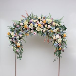 Spring summer wedding Wildflowers arch flowers Pink yellow dusty blue flowers arch arrangement Multicolor archway flowers Pergola flowers