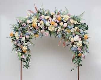 Spring summer wedding Wildflowers arch flowers Pink yellow dusty blue flowers arch arrangement Multicolor archway flowers Pergola flowers