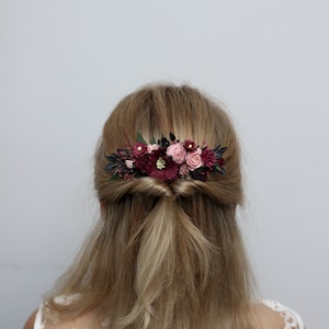 3-5 days to USA Burgundy blush pink flower comb  Eucalyptus floral headpiece Bridal hair comb Flower accessories Bridesmaid hairpiece- IRA