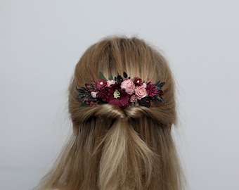2-5 days to USA Burgundy blush pink flower comb  Eucalyptus floral headpiece Bridal hair comb Flower accessories Bridesmaid hairpiece- IRA