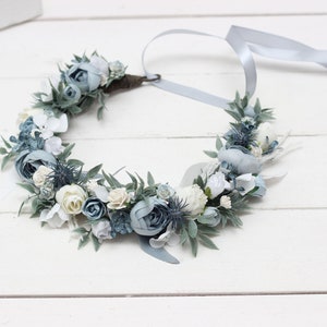 Dusty blue white flower crown Floral crown Flower headpiece Maternity Bridal hair wreath Flower girl Bridesmaid Hair flowers image 6