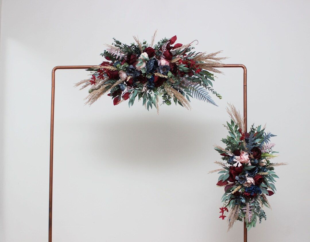 Pampas Grass Floral Arch Burgundy Navy Blue Blush Pink Flowers Boho