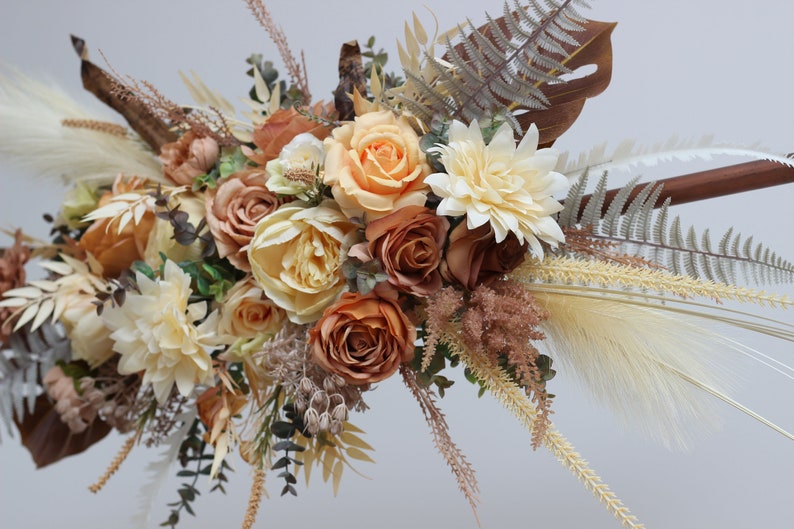 Pampass grass Orange yellow terracotta arch arrangement Fall wedding Silk flowers Boho wedding image 7