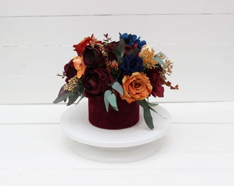 Rust orange burgundy navy blue centerpiece Orchid dahlia flowers Fall wedding Boho wedding Table centerpiece Home floral decor Flowers inbox