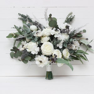 White anemone  bouquet  Bridal bouquet Faux bouquet Classic wedding Wedding flowers Faux blooms Boho wedding-size 18 inch