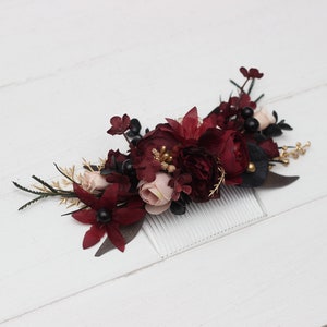 Halloween wedding Burgundy black gold beige flower comb Fall wedding Floral comb Burgundy comb 0018 image 3