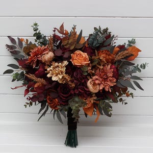 Rust burgundy brown orange flowers Bridal bouquet Faux bouquet Fall wedding  Boho wedding Faux blooms Bridesmaid bouquet
