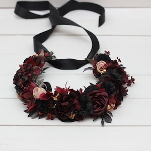 Burgundy beige black gold flower crown Bridal headpiece Burgundy wedding Bridal hairpiece Bridesmaid crown Maternity Halloween wedding