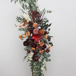 Archway flowers Burgundy burnt orange arch flowers Fall wedding Boho wedding Arbor flowers  Pergola flowers Floral arrangement