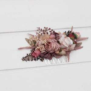 Flower comb Bridal comb beige brown mocha mousse burgundy accessories Wedding accessories Burgundy wedding Bridesmaid comb