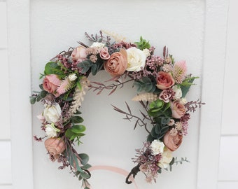 Dusty rose cream blush pink flowers Boho wedding accessories  Floral crown Flower girl headpiece Flower crown