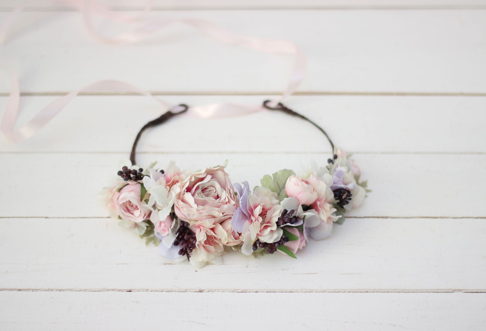 Blush Pink Lilac Flower Crown Bridal Headpiece Wedding Hair Etsy