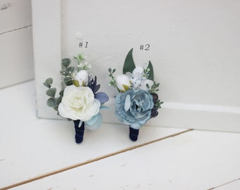 Dusty blue boutonniere Navy blue wedding accessories Men's boutonniere Groom Groomsmen buttonhole Wedding flowers  Fall wedding Velvet