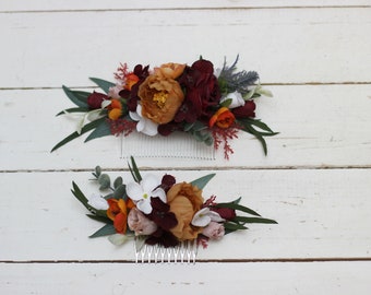 Rust burgundy floral comb Burgundy fall wedding Flower accessories Bridal headpiece Wedding flowers Bridesmaid clip