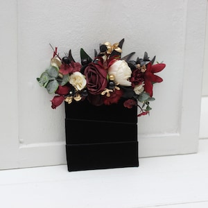 Pocket boutonniere Burgundy black gold ivory flowers Flower accessories Boutonniere Buttonhole Groom Groomsmen Fall wedding
