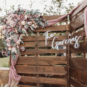 One flower arch arrangement Mauve blush pink boho wedding  Wedding corner swag Faux flowers wedding arrangement