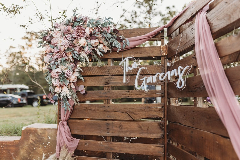 One flower arch arrangement Mauve blush pink boho wedding Wedding corner swag Faux flowers wedding arrangement image 1