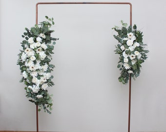 White classic wedding White flower arch arrangement  Wedding flowers Faux flowers Wedding florals Arbor flowers Sign flowers