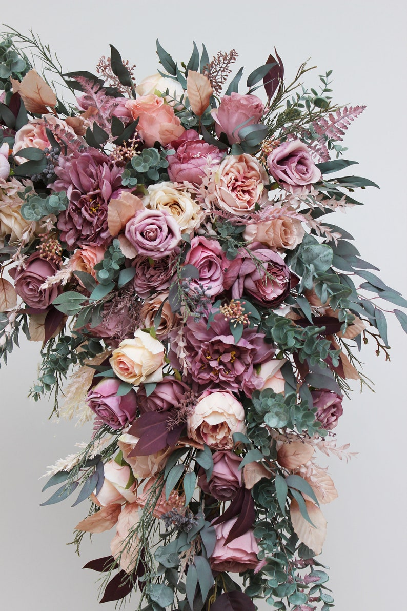 One flower arch arrangement Mauve blush pink boho wedding Wedding corner swag Faux flowers wedding arrangement image 10