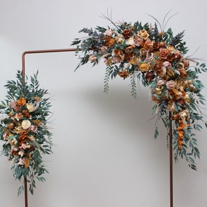 Rust boho wedding Flower arch arrangement  Wedding flowers Wedding corner swag Faux flowers wedding arrangement