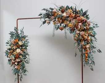 Rust boho wedding Flower arch arrangement  Wedding flowers Wedding corner swag Faux flowers wedding arrangement